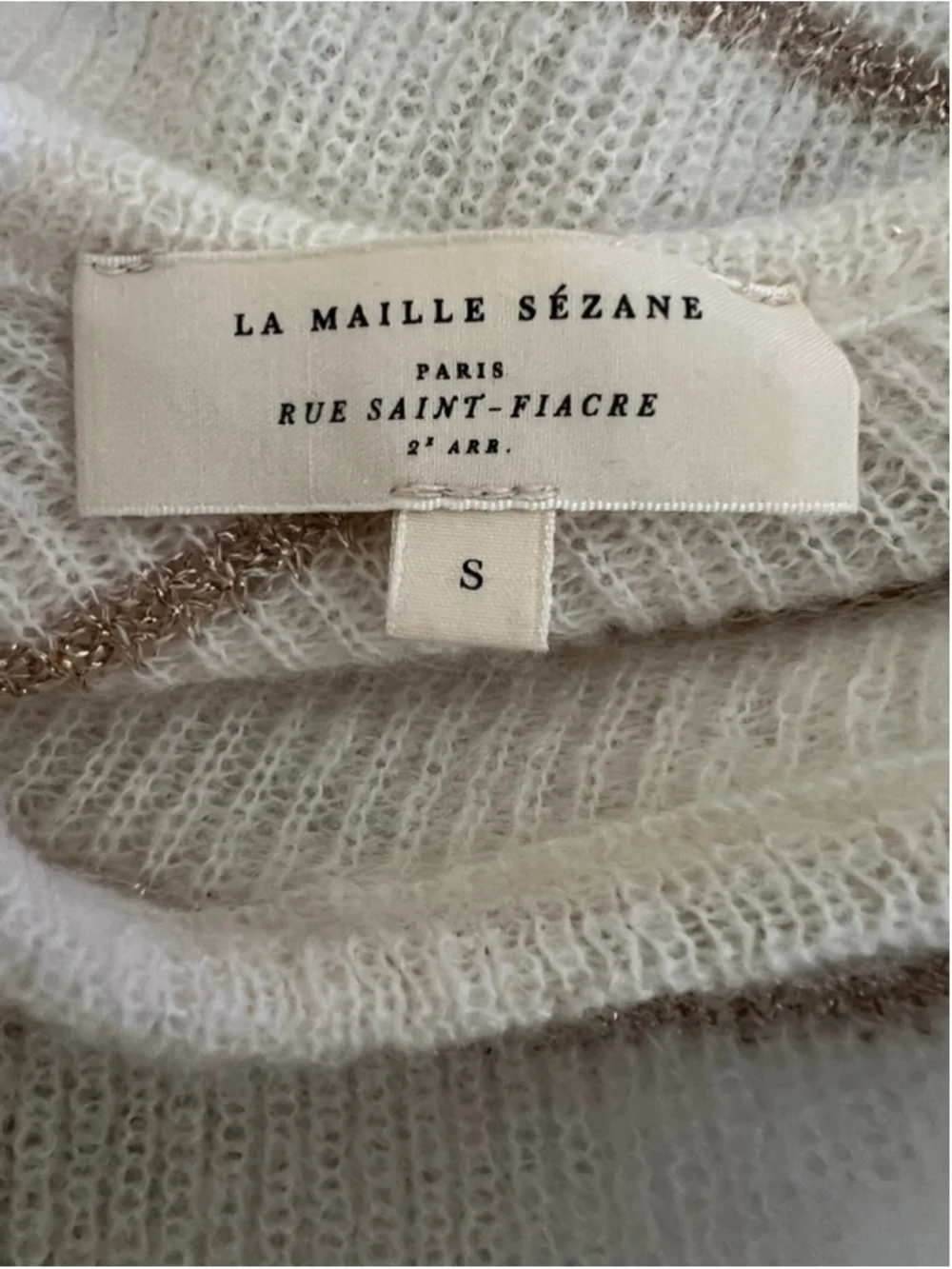 New Sezane Cream Gold Striped Cardigan Sweater S - Picture 7 of 8